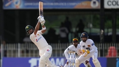 Pakistan's Abdullah Shafique plays a shot during the day one of the second cricket test match between Sri Lanka and Pakistan in Colombo. (AP) Pakistan's Abdullah Shafique plays a shot during the day one of the second cricket test match between Sri Lanka and Pakistan in Colombo. (AP)