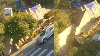 A video that is now viral shows a car getting plunged over the stairs at 19th and Sanchez Streets (Julia Brown screenshots/YouTube) A video that is now viral shows a car getting plunged over the stairs at 19th and Sanchez Streets (Julia Brown screenshots/YouTube)