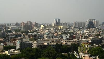 Gurugram, India-July 24, 2023: An aerial view of Sushant Lok-1 in Gurugram, India, on Monday, 24 July 2023. DTCP recommends 100 FIRs against property owners running illegal commercial establishments in residential areas including sushant lok (Photo by Parveen Kumar/Hindustan Times)**To go with Abhishek Bhel's Story