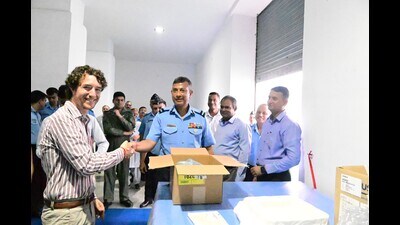 IAF officials with Airbus representatives at AFS Manauri in Prayagraj. (Courtesy IAF) IAF officials with Airbus representatives at AFS Manauri in Prayagraj. (Courtesy IAF)