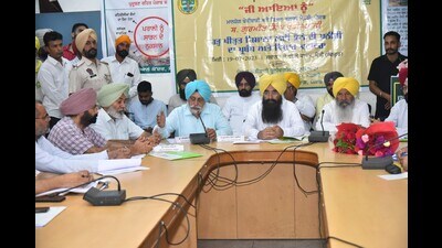 Punjab Agricultural University authorities during a meeting in Ludhiana on Monday. (HT Photo) Punjab Agricultural University authorities during a meeting in Ludhiana on Monday. (HT Photo)