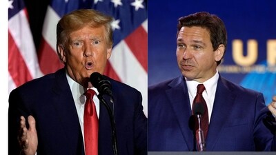 Figures released by Florida governor Ron DeSantis’ campaign revealed that he raised more cash than former president Donald Trump in the last quarter (AP Photo/Charlie Riedel, File, Photo by Anna Moneymaker (AFP)