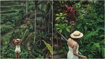 Samantha posted the pictures from her morning walk in Bali with the caption, "Mornings like these [white heart emoji]." The first set of photos shows Samantha, dressed in a white lace-embroidered romper featuring see-through eyelets and double noodle straps, admiring the verdant views of Bali during her morning walk.&nbsp; (Instagram)