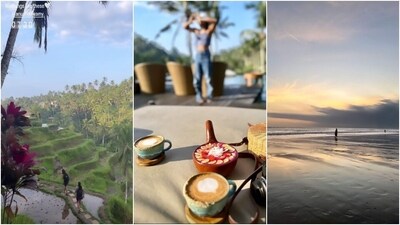 Samantha also posted photos of scenic views in Bali on her Instagram stories. The first picture is a snippet from a video which Samantha took during her morning walk in the countryside. The second featured the drinks she and her friend ordered, and the third click is a gorgeous sunrise by the beach. (Instagram) Samantha also posted photos of scenic views in Bali on her Instagram stories. The first picture is a snippet from a video which Samantha took during her morning walk in the countryside. The second featured the drinks she and her friend ordered, and the third click is a gorgeous sunrise by the beach. (Instagram)
