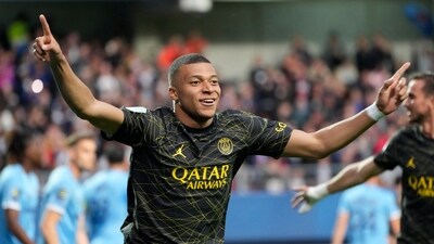 PSG's Kylian Mbappe celebrates after scoring his side's opening goal (AP) PSG's Kylian Mbappe celebrates after scoring his side's opening goal (AP)