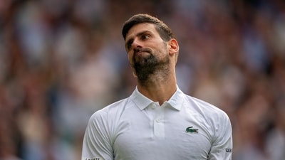 Novak Djokovic (SRB) reacts to a point during the men’s singles final against Carlos Alcaraz (ESP) (Reuters)