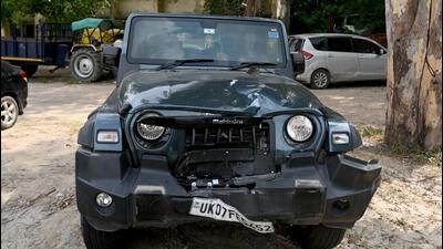 The impounded Mahindra Thar outside Sector 39 police station on Monday. (Sunil Ghosh/HT Photo) The impounded Mahindra Thar outside Sector 39 police station on Monday. (Sunil Ghosh/HT Photo)