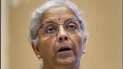 Union finance minister Nirmala Sitharaman addresses the audience at the 164th Income Tax Day celebrations, in New Delhi (PTI)