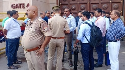 People, including ASI team members, before entering the Gyanvapi mosque in Varanasi on Monday. (Rajesh Kumar/HT Photo) People, including ASI team members, before entering the Gyanvapi mosque in Varanasi on Monday. (Rajesh Kumar/HT Photo)
