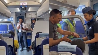 Pilot making an in-flight announcement for Subedar Major Sanjay Kumar. (Twitter/@IndiGo6E) Pilot making an in-flight announcement for Subedar Major Sanjay Kumar. (Twitter/@IndiGo6E)