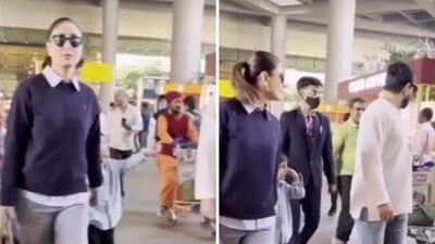 Kareena and Saif exit the Mumbai airport with Taimur in the throwback video. Kareena and Saif exit the Mumbai airport with Taimur in the throwback video.