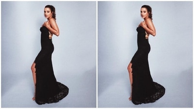 Her dress features a plunging neckline, sleek long sleeves, a figure-hugging bodycon fit, and intricate tie-on detailing at the back. The dress is elevated with an uneven hemline, adorned with delicate lace detailing, and boasts a dramatic floor-touching sweeping train at the back. (Instagram/@tripti_dimri) Her dress features a plunging neckline, sleek long sleeves, a figure-hugging bodycon fit, and intricate tie-on detailing at the back. The dress is elevated with an uneven hemline, adorned with delicate lace detailing, and boasts a dramatic floor-touching sweeping train at the back. (Instagram/@tripti_dimri)