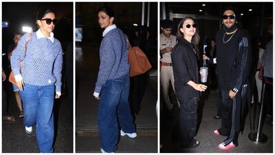 Deepika Padukone, Alia Bhatt and Ranveer Singh at Mumbai airport on Monday. (Varinder Chawla) Deepika Padukone, Alia Bhatt and Ranveer Singh at Mumbai airport on Monday. (Varinder Chawla)