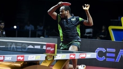Quadri Aruna in action during the Ultimate Table Tennis Season 2 match Quadri Aruna in action during the Ultimate Table Tennis Season 2 match