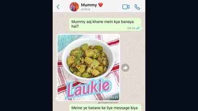 WhatsApp conversation between a son and his mother over the dish she cooked. (Twitter/@Sagarbudhwani_) WhatsApp conversation between a son and his mother over the dish she cooked. (Twitter/@Sagarbudhwani_)