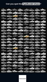 Brain Teaser: The picture shows three shoes with polka dots. (Threadspy) Brain Teaser: The picture shows three shoes with polka dots. (Threadspy)
