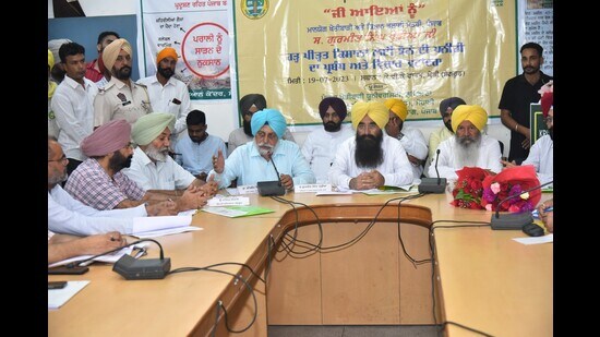 Punjab Agricultural University authorities during a meeting in Ludhiana on Monday. (HT Photo)