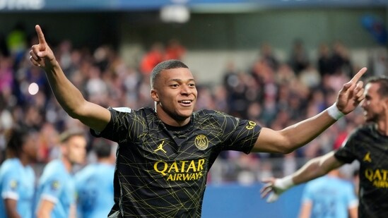 Kylian Mbappe celebrates after scoring a goal. (AP)