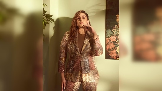 Underneath her dazzling suit, Huma Qureshi wore a bodysuit from Kim Kardashian's label Skims.&nbsp;(Instagram/@iamhumaq)