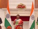 President Droupadi Murmu at the foundation stone laying and inauguration of various projects on the occasion of the completion of one year of her presidency, at Rashtrapati Bhavan, in New Delhi on Tuesday. President Droupadi Murmu at the foundation stone laying and inauguration of various projects on the occasion of the completion of one year of her presidency, at Rashtrapati Bhavan, in New Delhi on Tuesday.