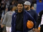 FILE PHOTO: Sierra Canyon Trailblazers point guard Bronny James looks on during warm up for the Battle of the Valley against the Notre Dame Knights played at Pauley Pavilion in Los Angeles, California, U.S. January 27, 2023.  Jayne Kamin-Oncea-USA TODAY Sports via REUTERS/File Photo MANDATORY CREDIT