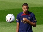 Paris St Germain's Kylian Mbappe during training 