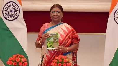 President Droupadi Murmu at the foundation stone laying and inauguration of various projects on the occasion of the completion of one year of her presidency, at Rashtrapati Bhavan, in New Delhi on Tuesday. (ANI) President Droupadi Murmu at the foundation stone laying and inauguration of various projects on the occasion of the completion of one year of her presidency, at Rashtrapati Bhavan, in New Delhi on Tuesday. (ANI)
