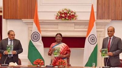 The President also received the first copy of a book titled "Preserving Health, Embracing Traditions" which highlights the AYUSH Wellness Centre at the President's Estate. (ANI) The President also received the first copy of a book titled "Preserving Health, Embracing Traditions" which highlights the AYUSH Wellness Centre at the President's Estate. (ANI)