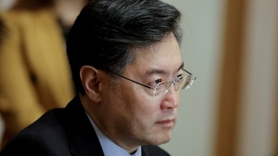 Chinese Foreign Minister Qin Gang looks on during his meeting with his Egyptian counterpart Sameh Shoukry in Cairo, Egypt, January 2023. (REUTERS)