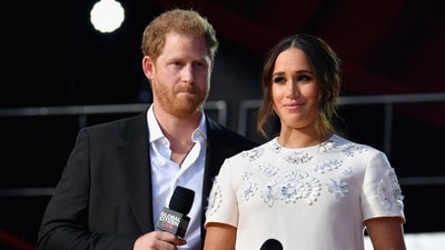 Prince Harry and Meghan Markle speak during the 2021 Global Citizen Live festival at the Great Lawn, Central Park on September 25, 2021 in New York City (Photo by Angela Weiss / AFP) (AFP) Prince Harry and Meghan Markle speak during the 2021 Global Citizen Live festival at the Great Lawn, Central Park on September 25, 2021 in New York City (Photo by Angela Weiss / AFP) (AFP)