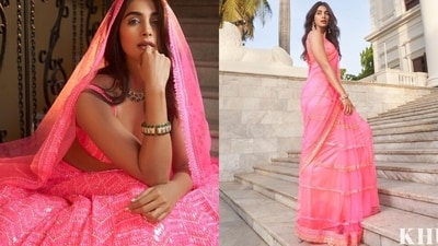 In the last photos, Pooja chose the trending hot pink shade to transform into a Desi Barbie. She wore a sequin embellished lehenga set and paillette-embroidered pre-pleated saree for the pictures. It is the perfect look for day festivities, like mehendi ceremonies or engagements. (Instagram/@poojahegde) In the last photos, Pooja chose the trending hot pink shade to transform into a Desi Barbie. She wore a sequin embellished lehenga set and paillette-embroidered pre-pleated saree for the pictures. It is the perfect look for day festivities, like mehendi ceremonies or engagements. (Instagram/@poojahegde)