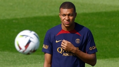 Paris St Germain's Kylian Mbappe during training (REUTERS)