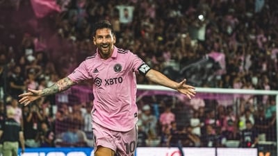 Inter Miami CF forward Lionel Messi (10) celebrates after scoring a goal against Cruz Azul during the second half at DRV PNK Stadium (USA TODAY Sports via Reuters Con)