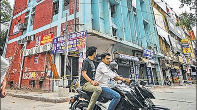 The building housing the coaching centre where a fire broke out on June 15. (Sanchit Khanna/HT Photo) The building housing the coaching centre where a fire broke out on June 15. (Sanchit Khanna/HT Photo)