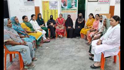 Women holding a meeting in Lamahi. (HT Photo)