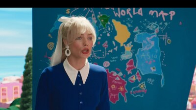 Margot Robbie in a scene from Barbie. Margot Robbie in a scene from Barbie.