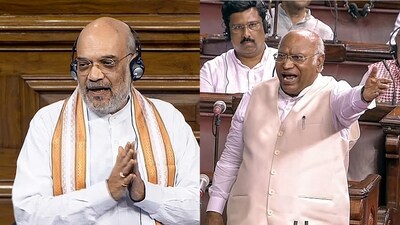 Union home minister Amit Shah and Congress president Mallikarjun Kharge. Union home minister Amit Shah and Congress president Mallikarjun Kharge.