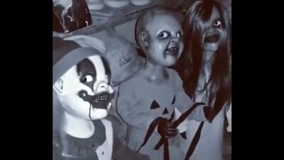 The image, taken from the optical illusion video, features creepy dolls staring at viewers. (Reddit/@oddlyterrifying)