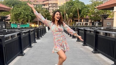 Announcing her arrival in Dubai for a family vacation, Rakul Preet Singh shared a picture from a resort and captioned it, “In lala land.” Before leaving, she was spotted at Manish Malhotra's fashion show in a black and white lehenga. Announcing her arrival in Dubai for a family vacation, Rakul Preet Singh shared a picture from a resort and captioned it, “In lala land.” Before leaving, she was spotted at Manish Malhotra's fashion show in a black and white lehenga. 