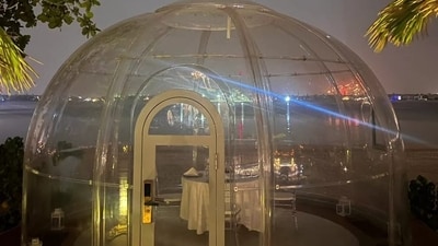 Rakul Preet Singh also shared a picture of a glass dome at the resort with just one table placed for a couple or a group. She captioned it, “dinner vibe” while sharing it on her Instagram Stories. Rakul Preet Singh also shared a picture of a glass dome at the resort with just one table placed for a couple or a group. She captioned it, “dinner vibe” while sharing it on her Instagram Stories. 