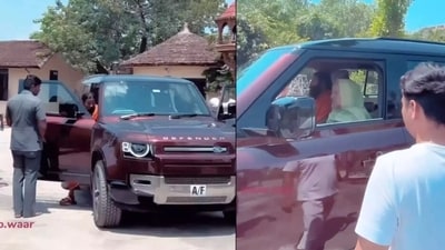 Screengrab of the video showing Baba Ramdev driving Land Rover Defender 130. (Wheelscraze) Screengrab of the video showing Baba Ramdev driving Land Rover Defender 130. (Wheelscraze)