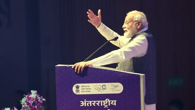 Prime Minister Narendra Modi addresses the gathering after inaugurating the revamped ITPO complex 'Bharat Mandapam' at the Pragati Maidan by flying a drone at Pragati Maidan in New Delhi, on Wednesday, (HT Photo) Prime Minister Narendra Modi addresses the gathering after inaugurating the revamped ITPO complex 'Bharat Mandapam' at the Pragati Maidan by flying a drone at Pragati Maidan in New Delhi, on Wednesday, (HT Photo)