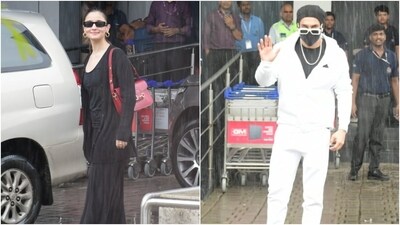 Alia Bhatt and Ranveer Singh left for Jaipur today from the Kalina airport in Mumbai to promote their upcoming film Rocky Aur Rani Kii Prem Kahaani. While Alia chose an all-black look for the airport, Ranveer complemented her in a monochrome outfit. The stars kept their sartorial choices casual for the jet-set looks. Scroll through to check out pictures of the two stars from the airport. (Instagram) Alia Bhatt and Ranveer Singh left for Jaipur today from the Kalina airport in Mumbai to promote their upcoming film Rocky Aur Rani Kii Prem Kahaani. While Alia chose an all-black look for the airport, Ranveer complemented her in a monochrome outfit. The stars kept their sartorial choices casual for the jet-set looks. Scroll through to check out pictures of the two stars from the airport. (Instagram)