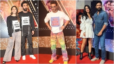 Alia Bhatt-Ranbir Kapoor, Ranveer Singh and Katrina-Vicky Kaushal at Rocky Aur Rani Kii Prem Kahaani premiere. (HT Photo/Varinder Chawla) Alia Bhatt-Ranbir Kapoor, Ranveer Singh and Katrina-Vicky Kaushal at Rocky Aur Rani Kii Prem Kahaani premiere. (HT Photo/Varinder Chawla)