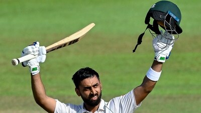 Pakistan's Abdullah Shafique celebrates after scoring double century (AFP) Pakistan's Abdullah Shafique celebrates after scoring double century (AFP)