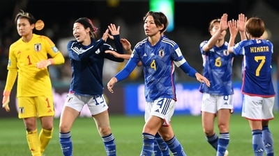 Japan's defender #04 Saki Kumagai (C) and teammates celebrate after winning against Costa Rica (AFP)