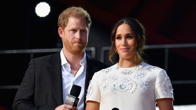 Prince Harry and Meghan Markle speak during the 2021 Global Citizen Live festival at the Great Lawn, Central Park on September 25, 2021 in New York City (Photo by Angela Weiss / AFP) (AFP) Prince Harry and Meghan Markle speak during the 2021 Global Citizen Live festival at the Great Lawn, Central Park on September 25, 2021 in New York City (Photo by Angela Weiss / AFP) (AFP)