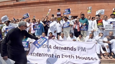 INDIA -- the united opposition will move a no-confidence motion against the government today. (Hindustan Times) INDIA -- the united opposition will move a no-confidence motion against the government today. (Hindustan Times)