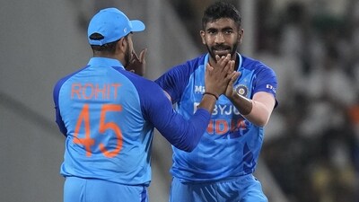 Jasprit Bumrah celebrates with captain Rohit Sharma after picking a wicket (AP/File Photo)