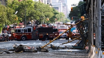 Ruins are visible after a construction crane caught fire on a high-rise building in Manhattan, New York City, U.S., July 26, 2023. (REUTERS)